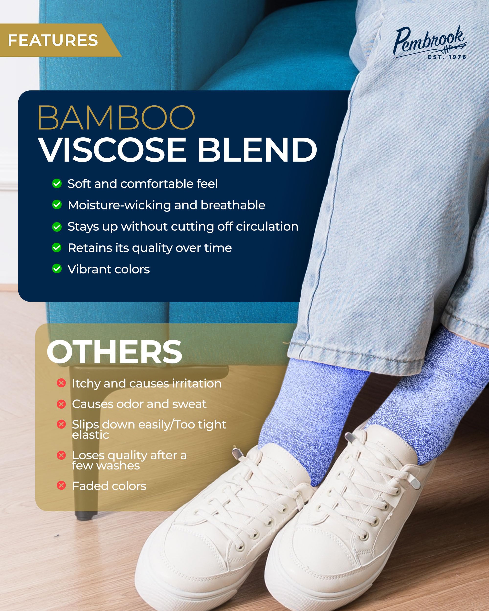 Pembrook Bamboo Viscose Diabetic Socks for Women & Men - 6 Pairs Ankle Socks for Swollen Feet | Neuropathy Socks | Edema Neuropa