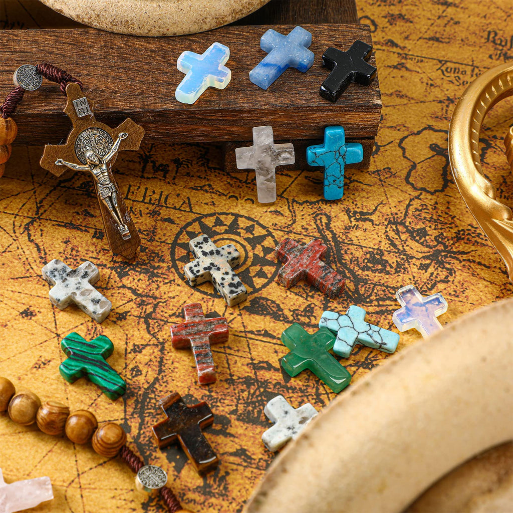 Nuenen 75 Pcs Cross Crystal Stones Bulks 1 Inch Cross Shaped Worry Stone Charm Palm Pocket Stone for crafts Necklace Bracelet Je