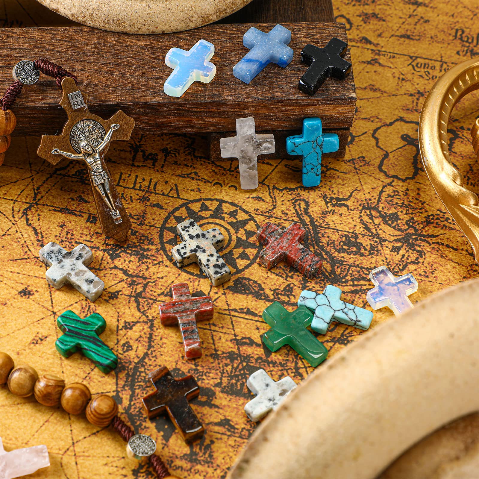 Nuenen 75 Pcs Cross Crystal Stones Bulks 1 Inch Cross Shaped Worry Stone Charm Palm Pocket Stone for crafts Necklace Bracelet Je