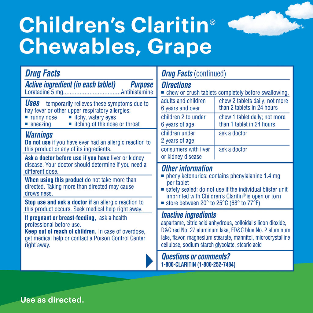 Childrens Claritin Chewables 24 HR Children Allergy Medicine, Grape, 60 Count