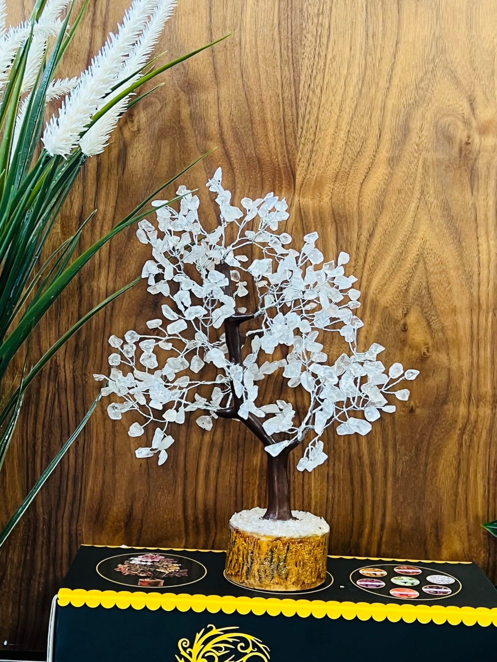 KRISTALGLOBE Clear Quartz Crystal Tree of Life with 300 Beads - Handmade Gemstone Bonsai Tree for Clarity & Energy Amplification