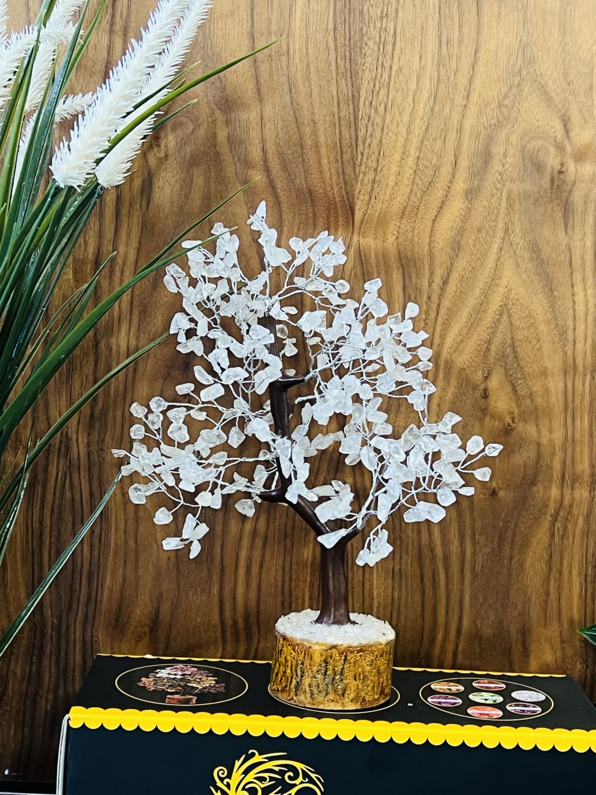 KRISTALGLOBE Clear Quartz Crystal Tree of Life with 300 Beads - Handmade Gemstone Bonsai Tree for Clarity & Energy Amplification