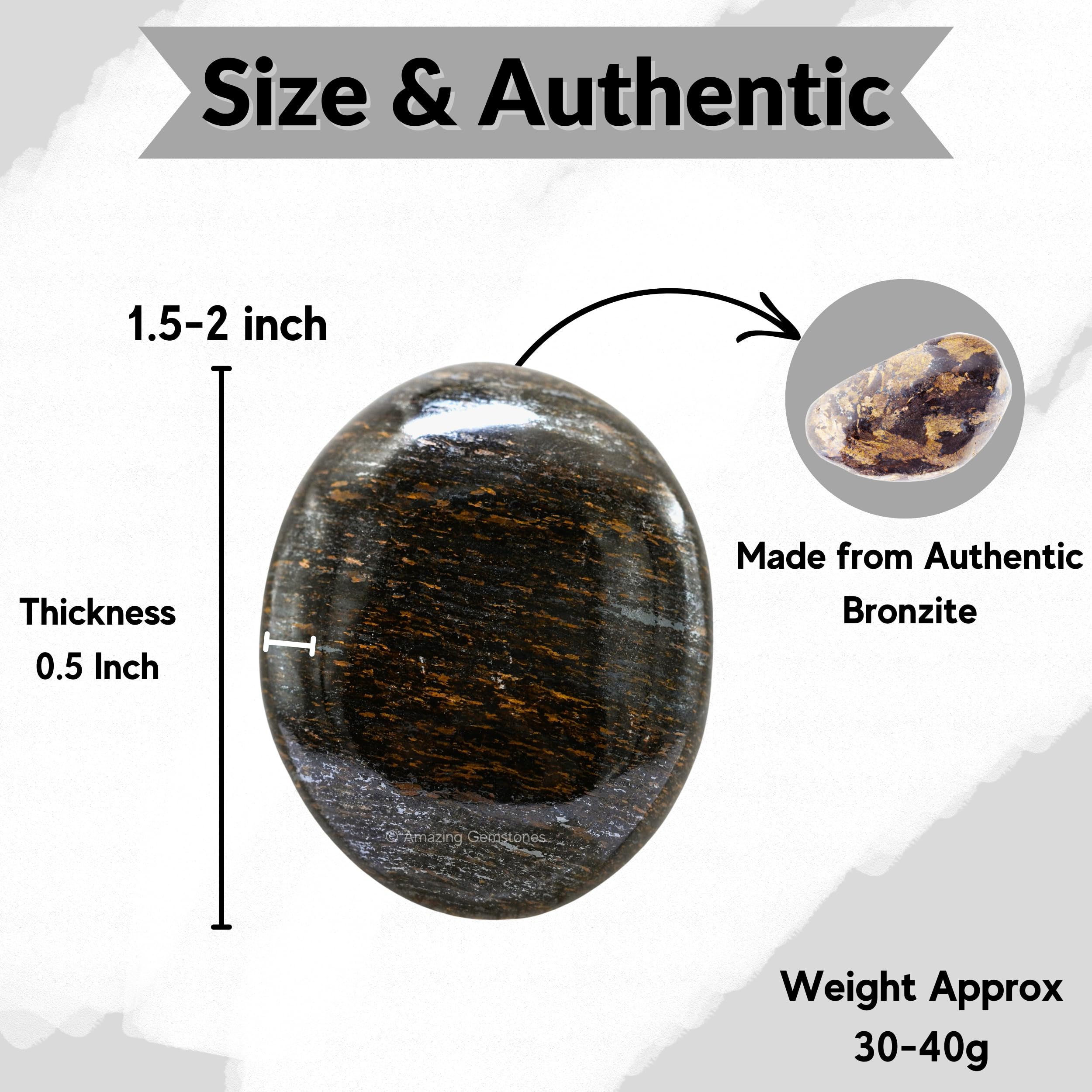 Bronzite Crystals and Healing Stones - Large Palm Stone Crystals Piedra - Crystal for Good Luck, Balanced Positive Energy, Medit