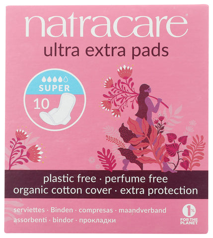 Natracare Ultra Extra Pads w/wings - Super - 10 Count