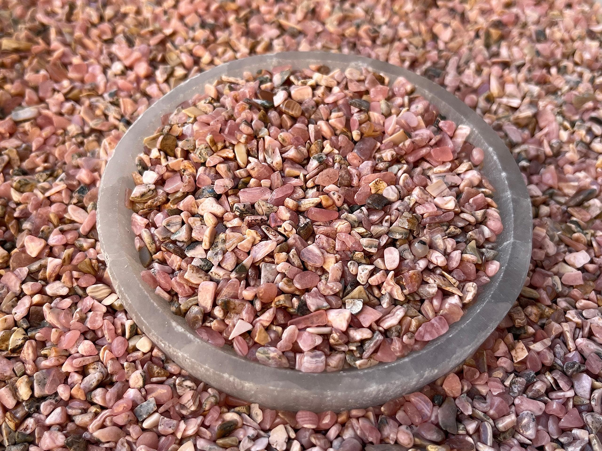 GAF TREASURES 2 oz Lot Natural Semi Tumbled Gemstone Chips, Crushed Mini Crystals, Undrilled Crystal Chips (Rhodochrosite)
