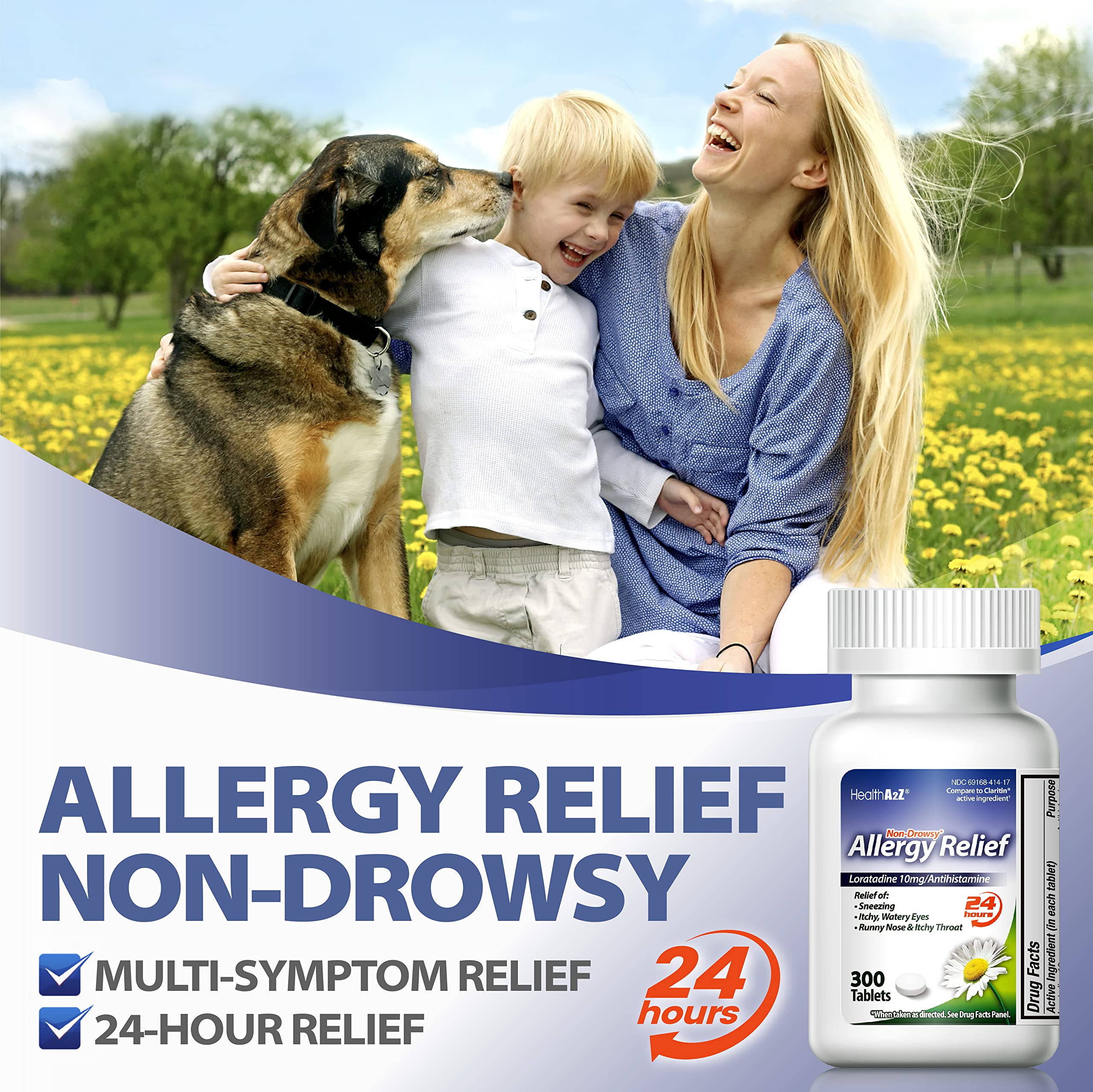 HealthA2Z Allergy Relief | Loratadine 10mg | Antihistamine | Non-Drowsy | Relief from Itchy Throat, Sneezing, Runny Noses | 24-H