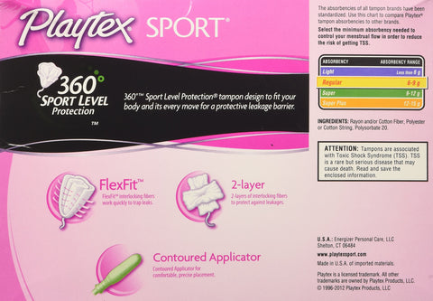 Playtex Sport Unscented Regular Absorbency Tampons, 80 Count