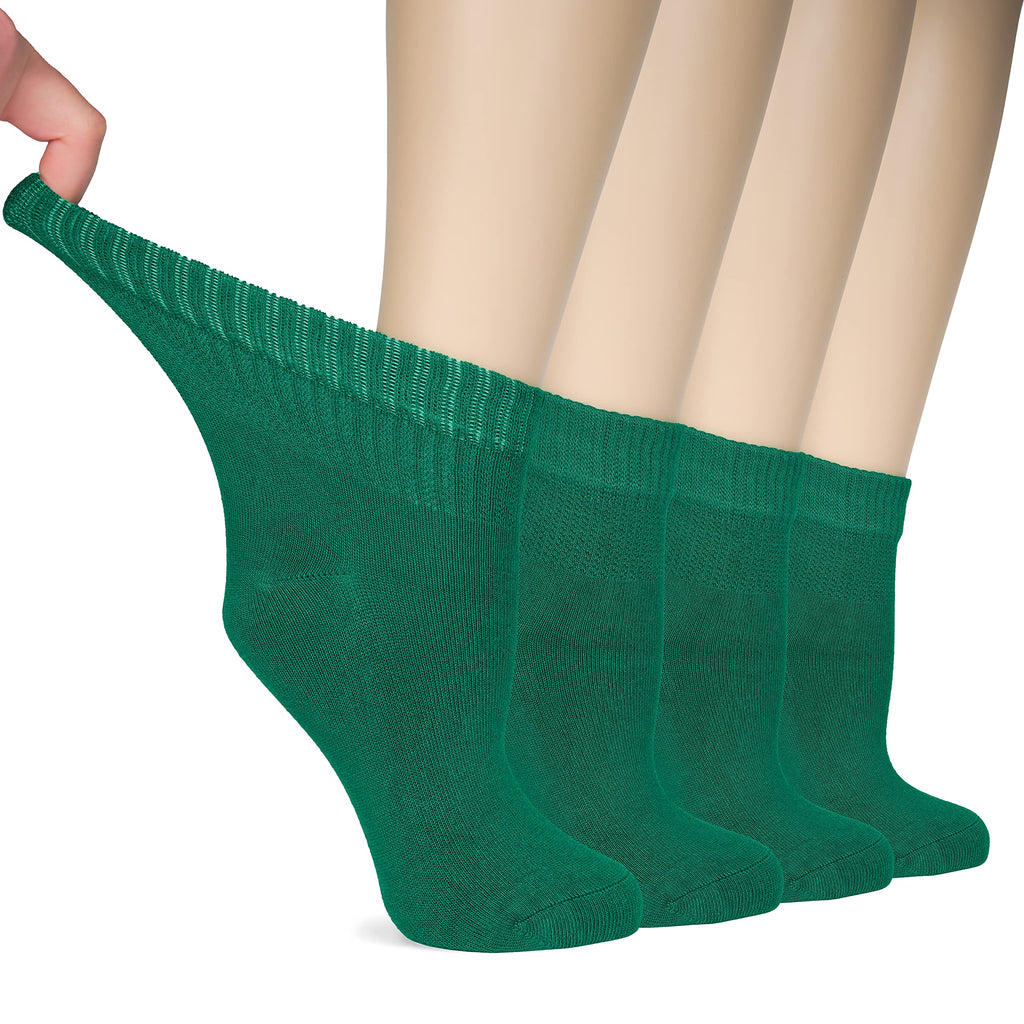 Hugh Ugoli Women Diabetic Ankle Socks, Super Soft & Thin Bamboo Socks, Wide & Loose, Non-Binding Top & Seamless Toe, 4 Pairs, Ch