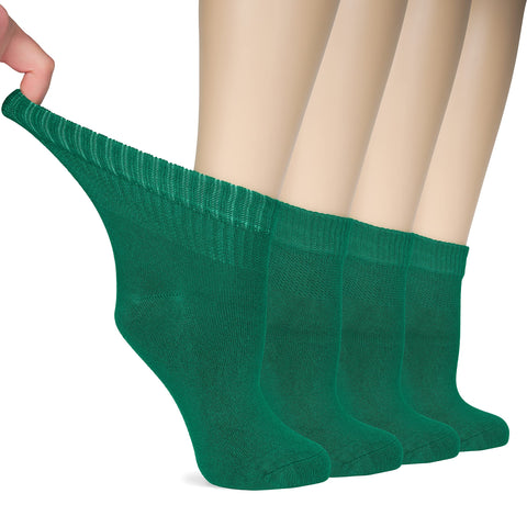 Hugh Ugoli Women Diabetic Ankle Socks, Super Soft & Thin Bamboo Socks, Wide & Loose, Non-Binding Top & Seamless Toe, 4 Pairs, Ch