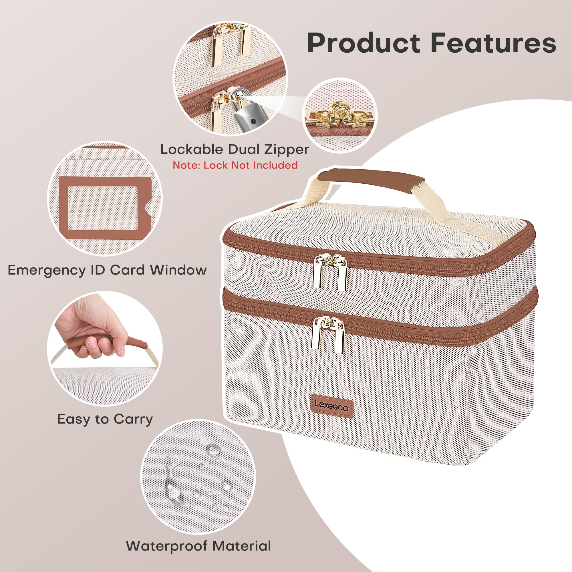 Lexeeco Medicine Bag for Traveling, Dual Layers Medicine Pill Organizer Medication Pill Bottle Storage with Lockable Zipper, Med