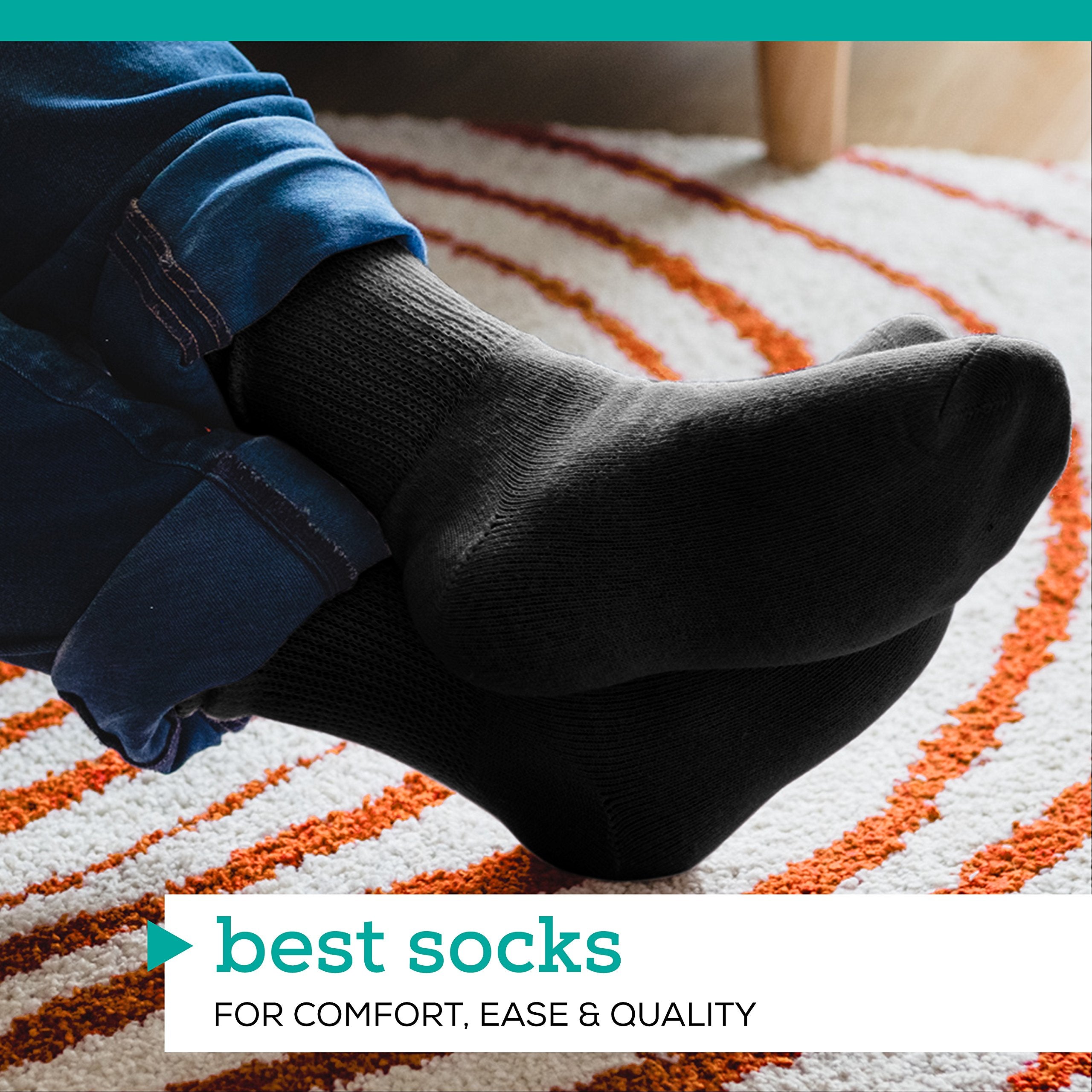 Men's Diabetic Socks - 12 Pack - Black - By Zeke, Size 10-13