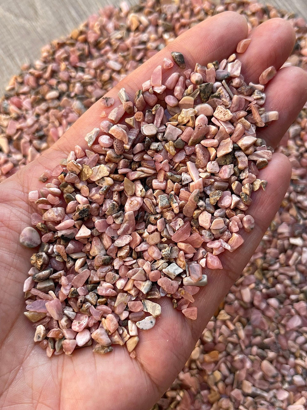 GAF TREASURES 2 oz Lot Natural Semi Tumbled Gemstone Chips, Crushed Mini Crystals, Undrilled Crystal Chips (Rhodochrosite)