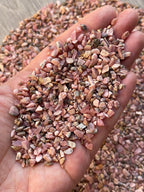 GAF TREASURES 2 oz Lot Natural Semi Tumbled Gemstone Chips, Crushed Mini Crystals, Undrilled Crystal Chips (Rhodochrosite)