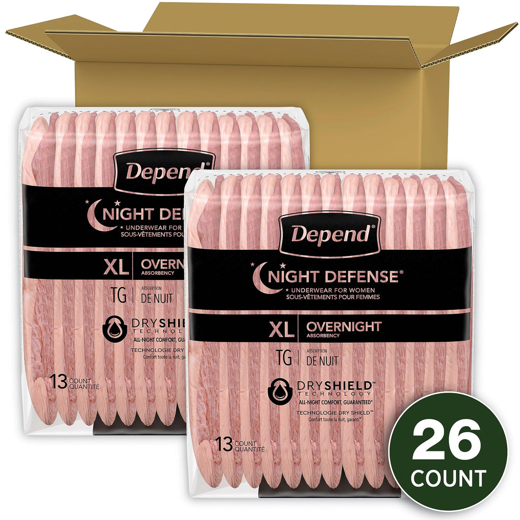 Depend Night Defense Adult Incontinence Underwear for Women, Disposable, Overnight, Extra-Large, Blush, 26 Count (2 Packs of 13)
