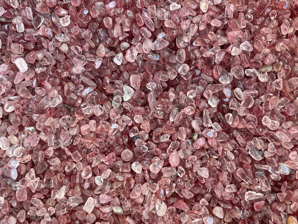 GAF TREASURES 2 oz Lot Natural Semi Tumbled Gemstone Chips, Crushed Mini Crystals, Undrilled Crystal Chips (Strawberry)