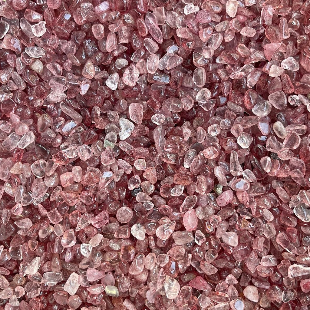 GAF TREASURES 2 oz Lot Natural Semi Tumbled Gemstone Chips, Crushed Mini Crystals, Undrilled Crystal Chips (Strawberry)