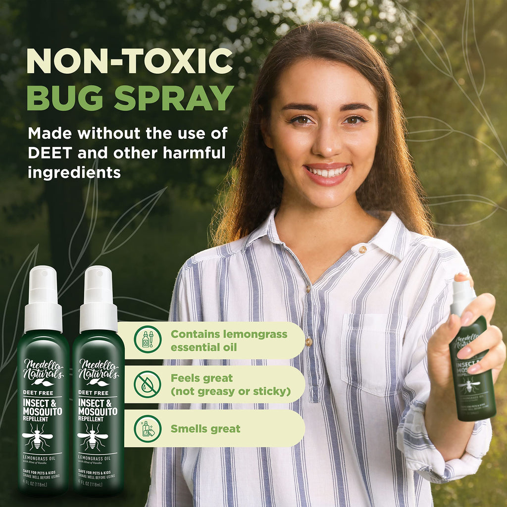 Deet-Free Insect & Mosquito Repellent Pack of 2 (4 oz) - Nice Smelling Insect Repellent with Lemongrass Oil Safe for Pets and Ki