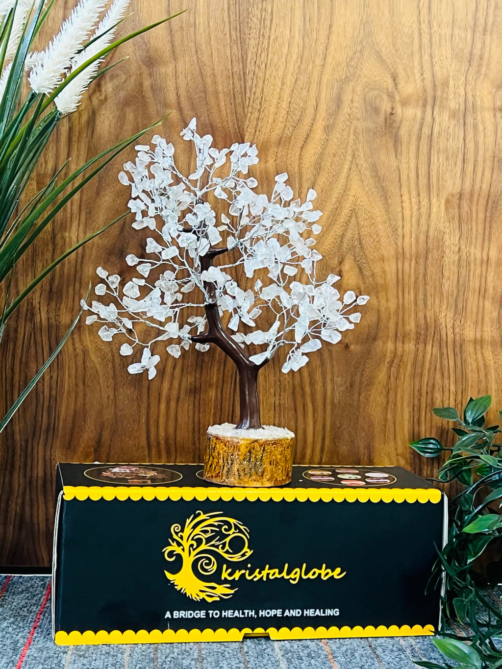 KRISTALGLOBE Clear Quartz Crystal Tree of Life with 300 Beads - Handmade Gemstone Bonsai Tree for Clarity & Energy Amplification