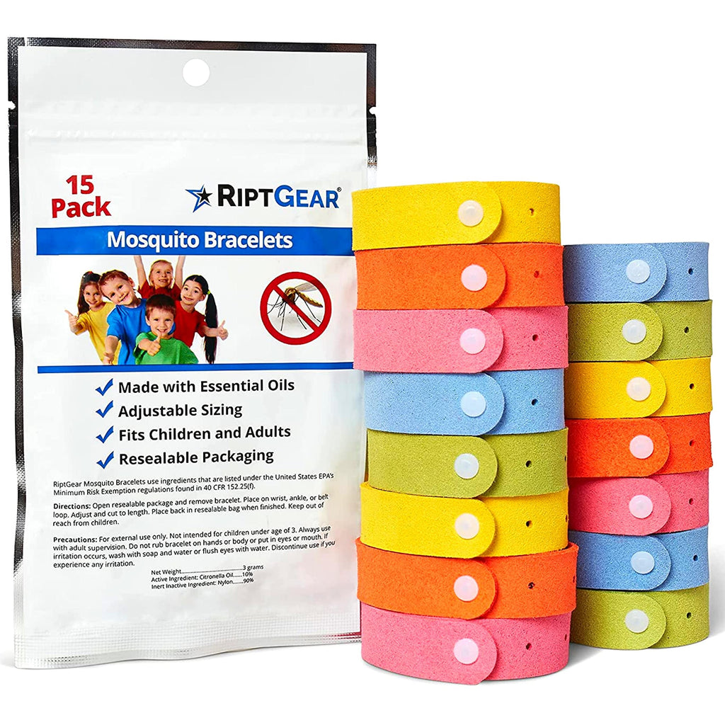 RiptGear Mosquito Bracelets - 15 Pack of Mosquito Bracelets for Kids and Adults, Insect Bracelet, Citronella Wristband - DEET Fr