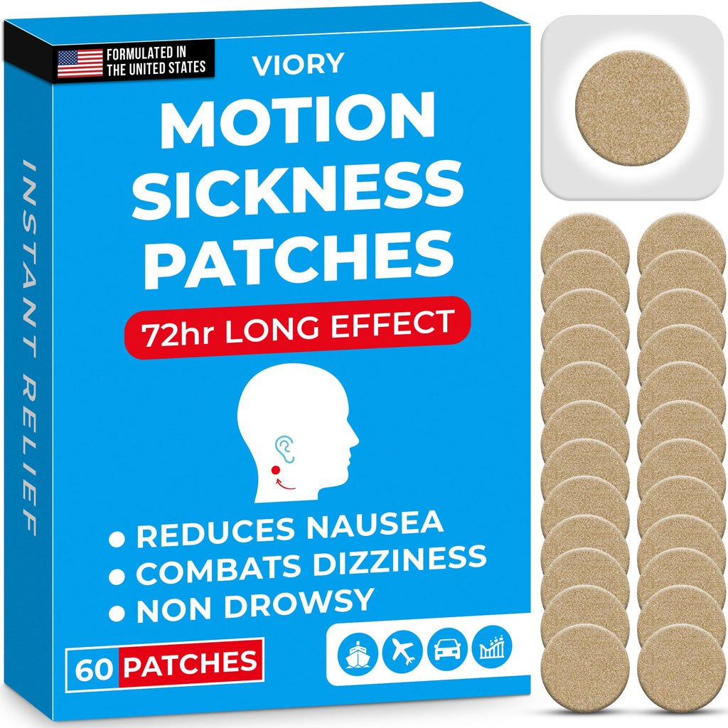 VIORY Motion Sickness Patches for Car and Boat Rides, Ships, Cruise and Airplane & Other Forms of Transport - Travel Essentials,