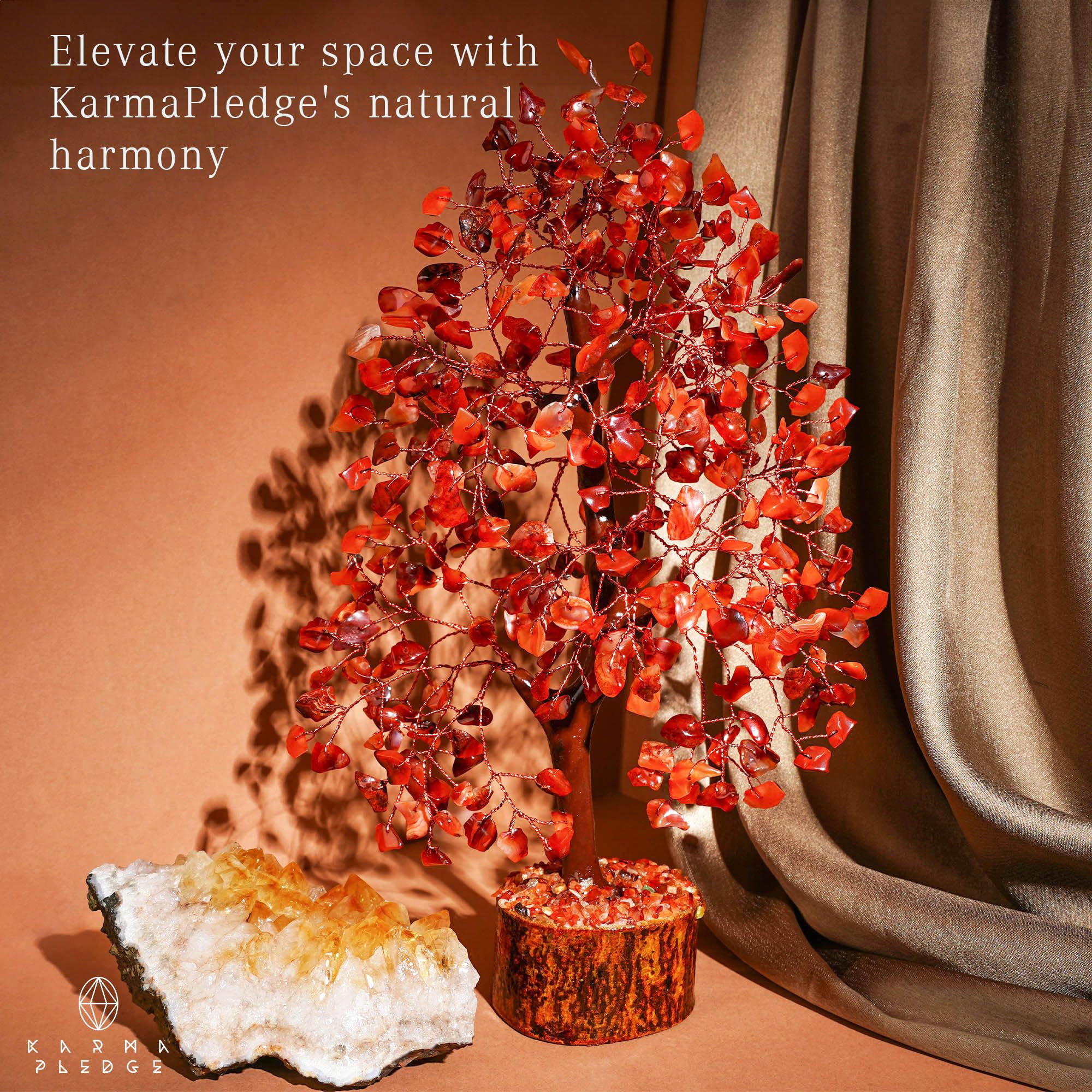 Crystal Tree of Life Carnelian Healing Crystal Trees for Home & Office Decoration, Handmade Crystal Money Bonsai Trees for Posit