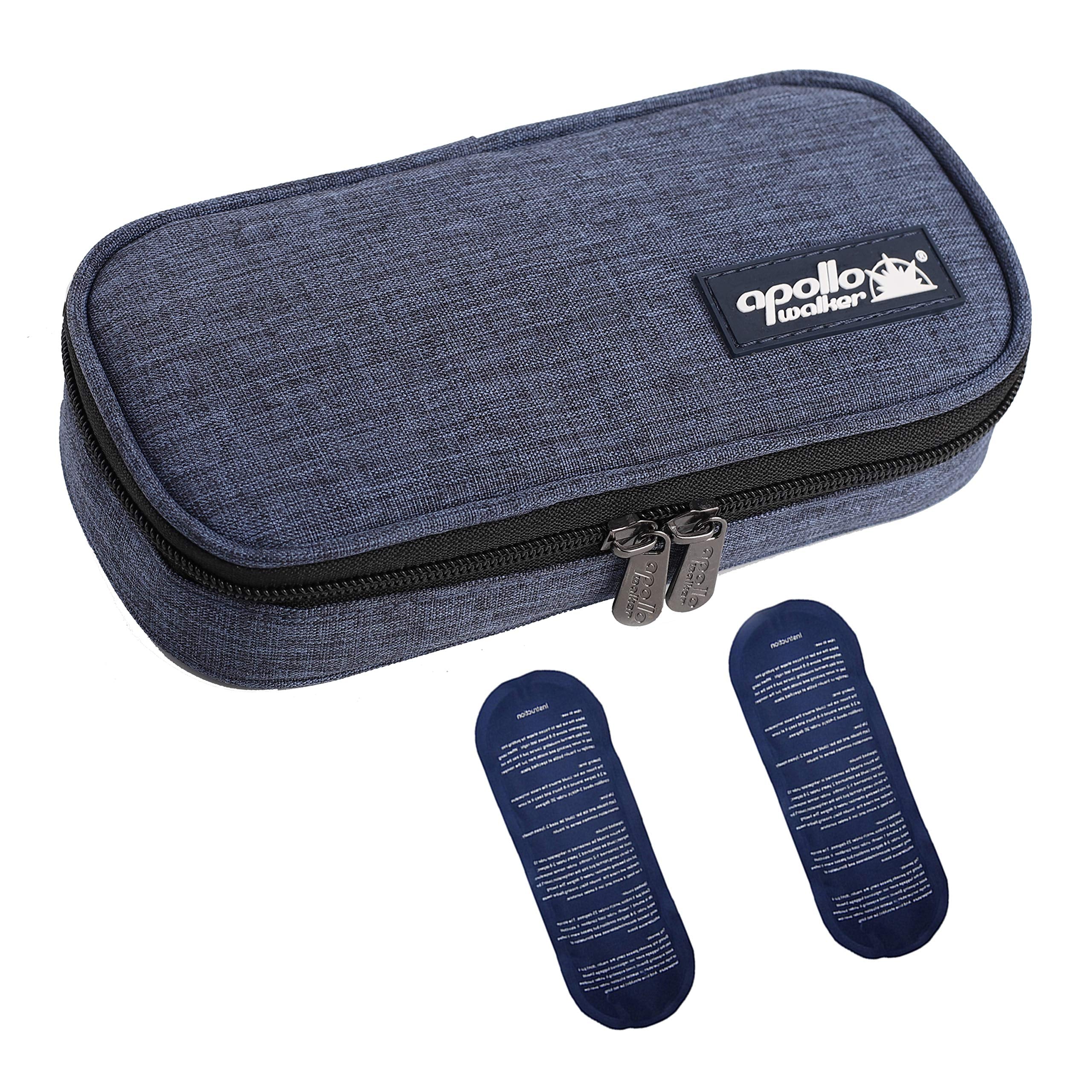 apollo walker Insulin Cooler Travel Case Diabetic Medication Cooler with 2 Ice Pack and Insulation Liner (Navy)