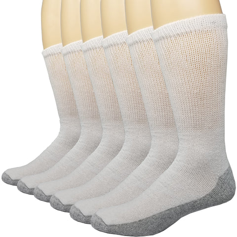 Debra Weitzner 6 Pairs Diabetic Crew Socks Reinforced Heel and Toe Non-Binding Cushion Socks for Men and Women White/Grey Sole 1