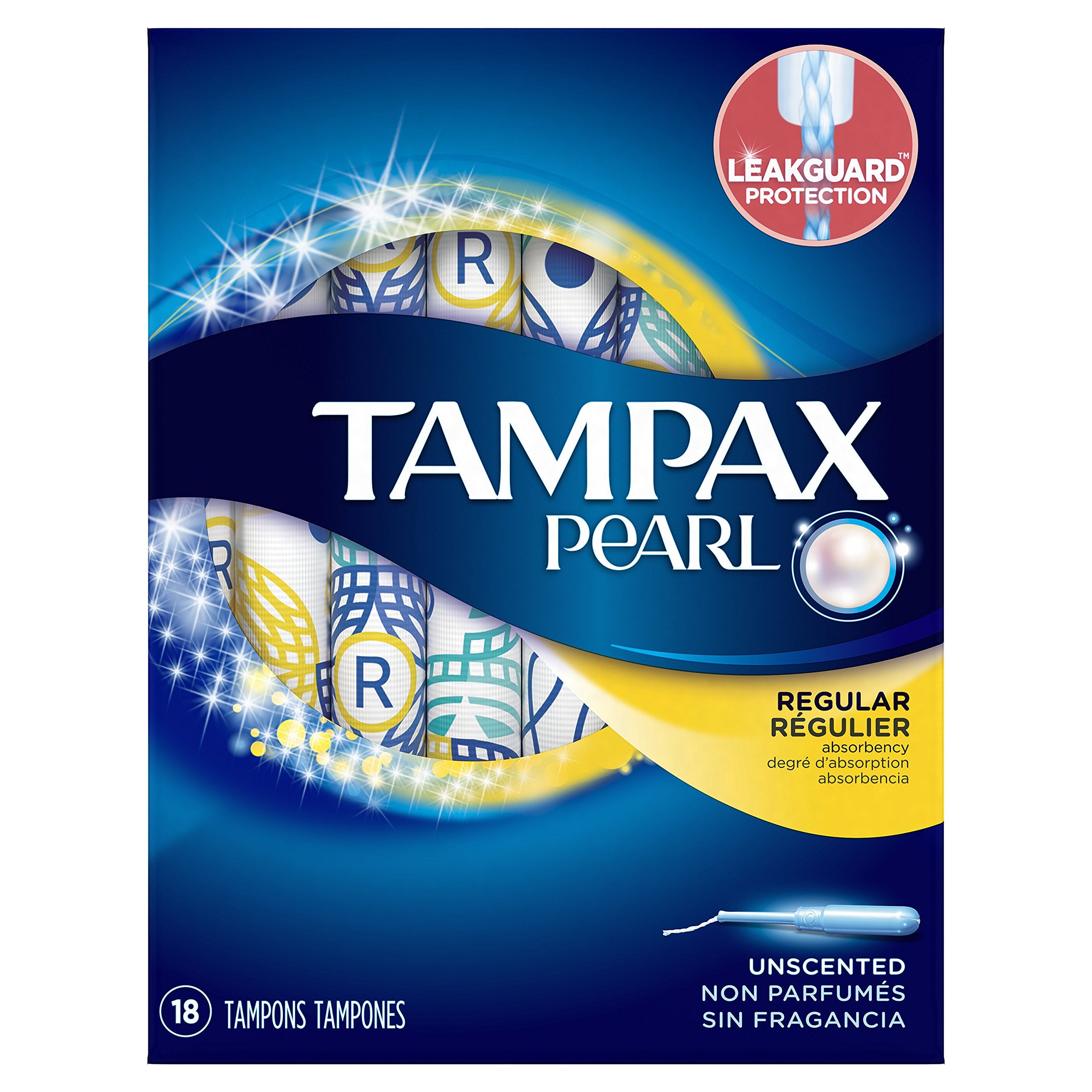Tampax Pearl Plastic Tampons, Regular Absorbency, Unscented, 18 Count (Packaging May Vary)