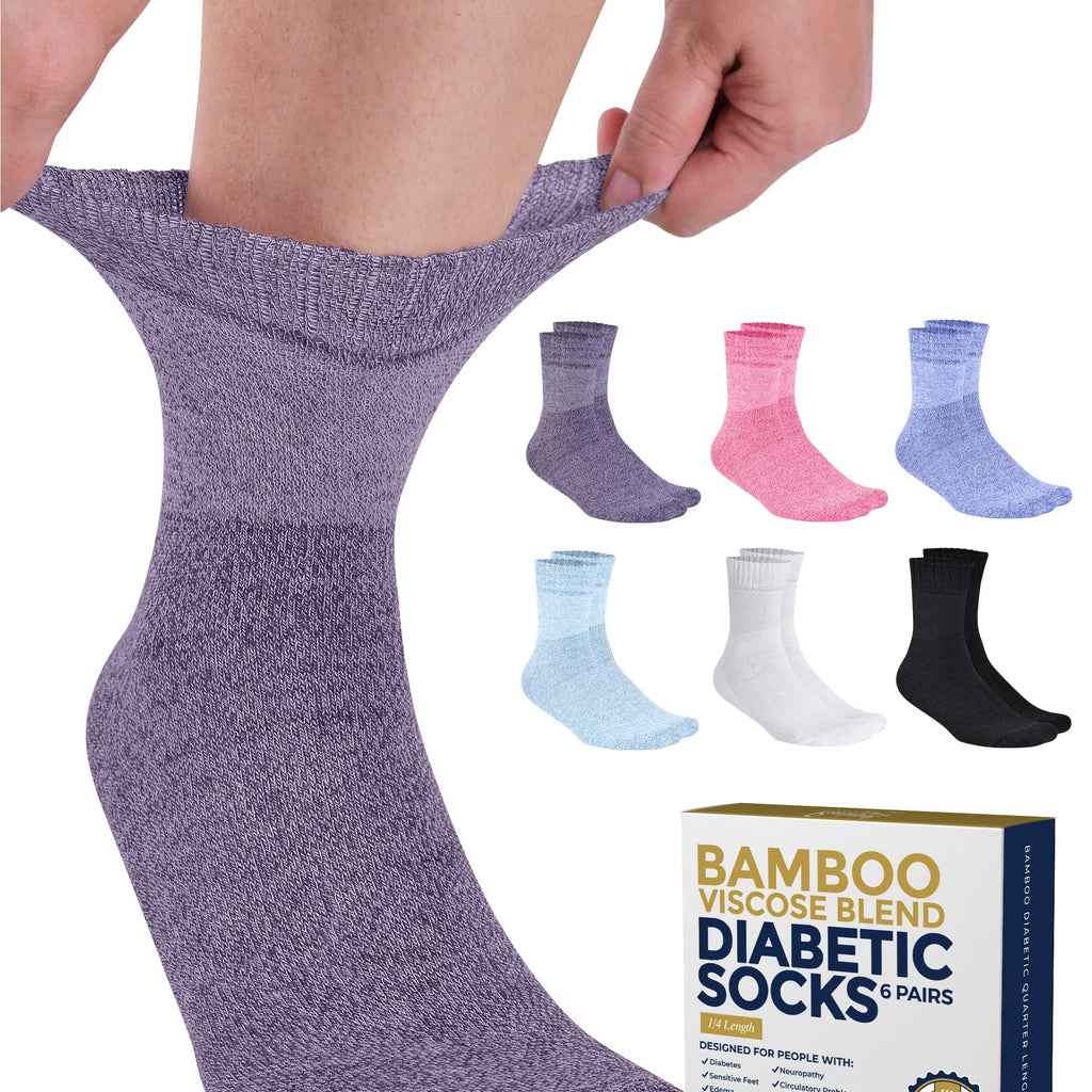 Pembrook Bamboo Viscose Diabetic Socks for Women & Men - 6 Pairs Ankle Socks for Swollen Feet | Neuropathy Socks | Edema Neuropa