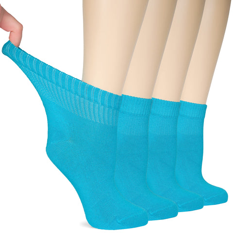 Hugh Ugoli Women Diabetic Ankle Socks, Super Soft & Thin Bamboo Socks, Wide & Loose, Non-Binding Top & Seamless Toe, 4 Pairs, Bl