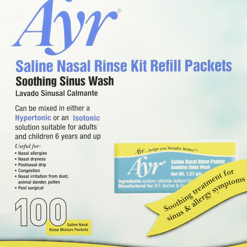 Ayr Saline Nasal Rinse Kit Refill Packets, 100 Count