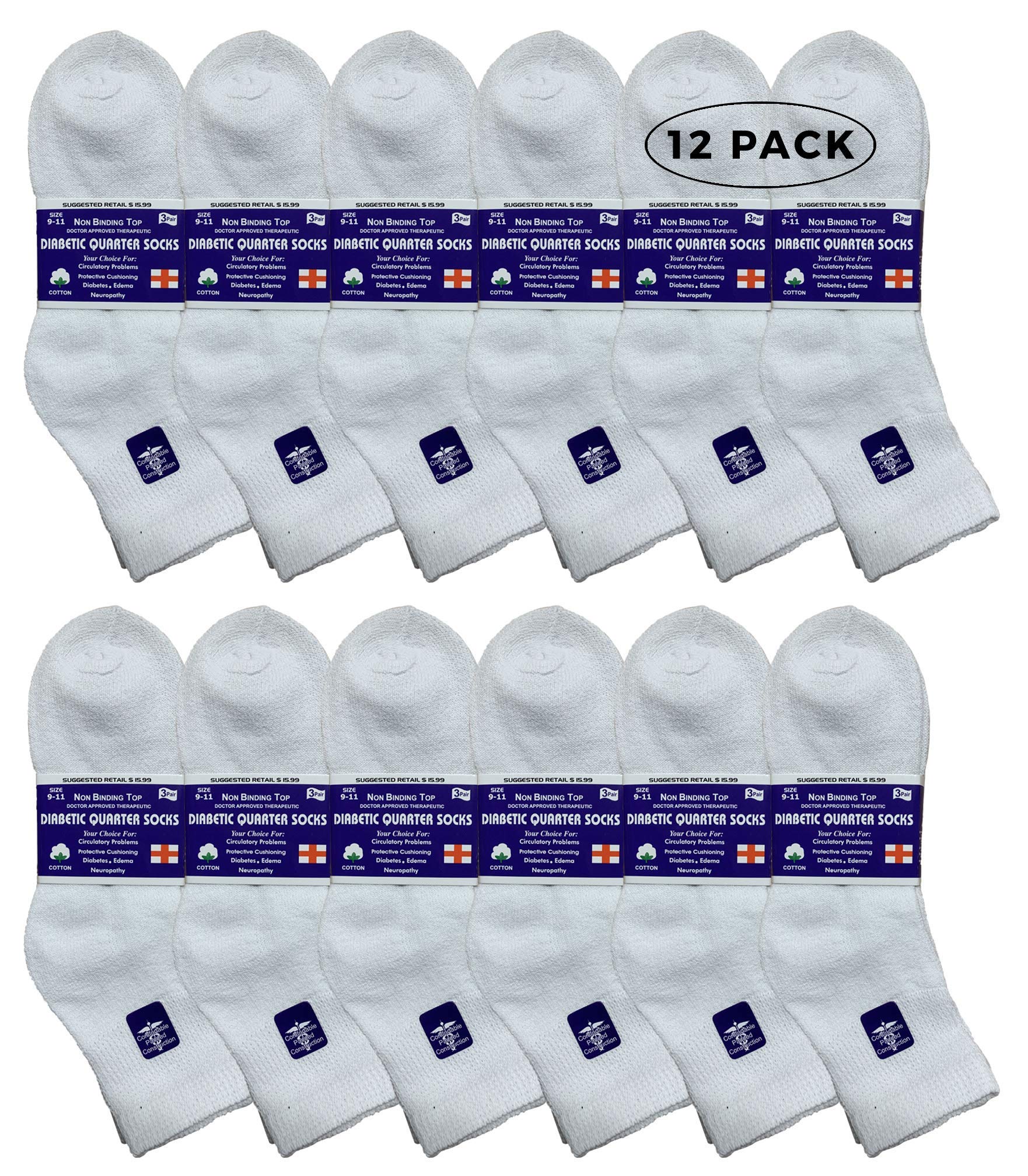 Yacht & Smith 12 Pairs Value Pack of Men and Women Diabetic Nephropathy and Edema Ankle, Ring Spun Cotton Socks