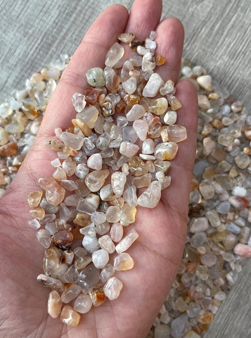 GAF TREASURES 2 oz Lot Natural Cherry Blossom Semi Tumbled Gemstone Chips, Crushed Mini Crystals, Undrilled Crystal Chips (Cherr