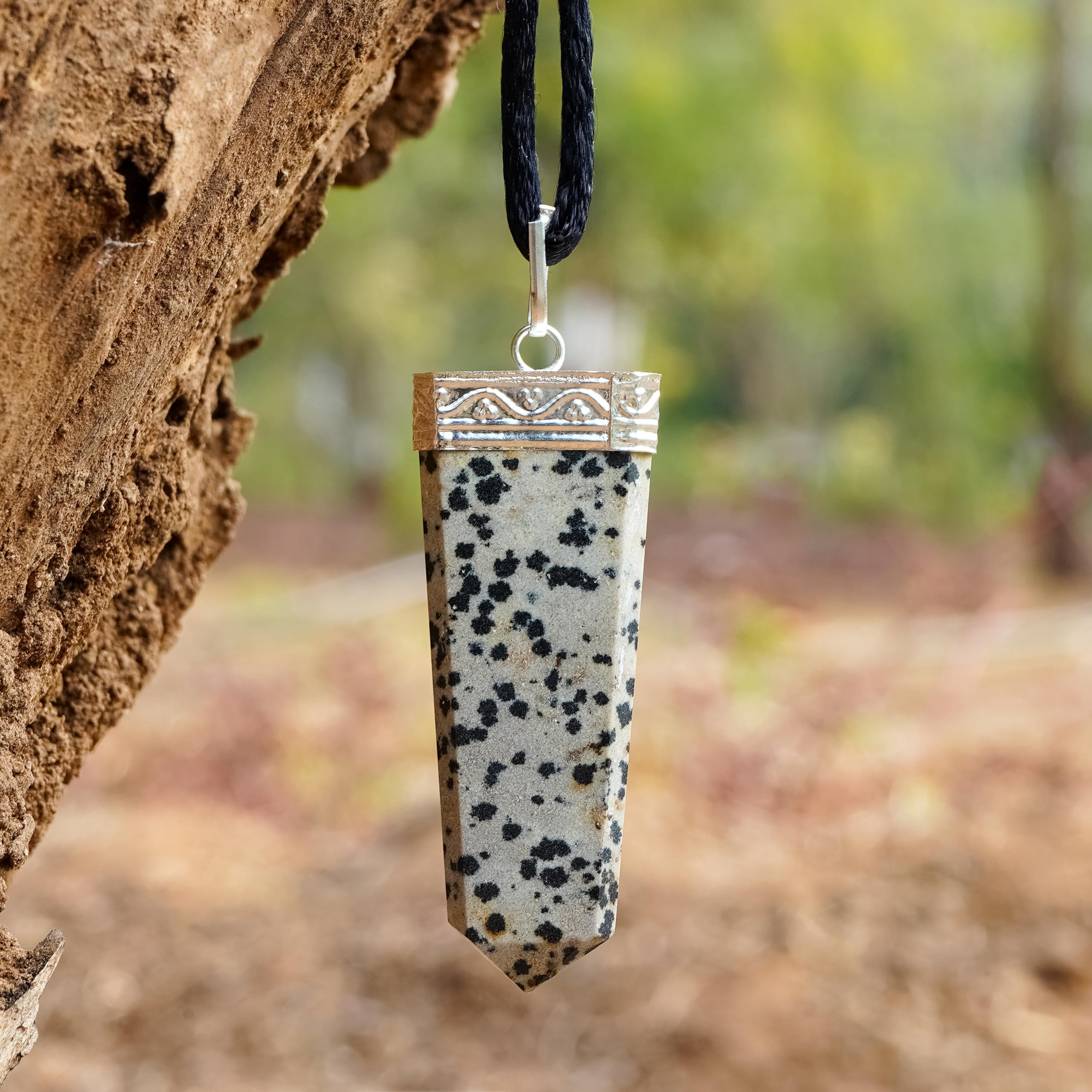 Sugandha Wellness Dalmatian Jasper Healing Crystal Necklace - Gemstone Pendant for Inner Peace, Focus & Stability. Jewelry Gift