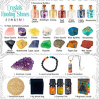 Crystals and Healing Stones Set 31Pcs - Healing Crystals & Stones - 14 Real Raw Chakra Rocks, 7 Gemstones Bottles, 3 Essential O