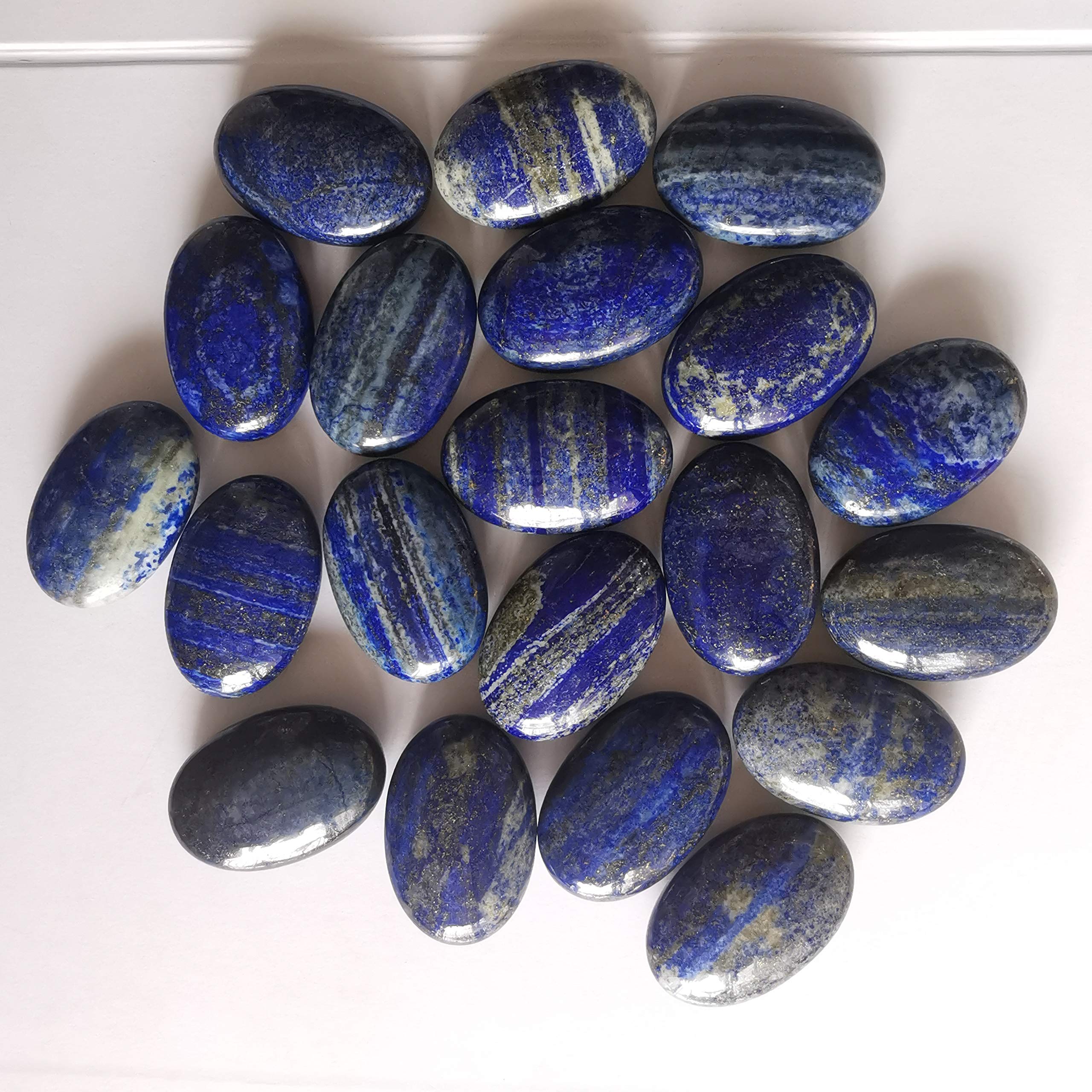 Loveliome Natural Lapis Lazuli Oval Polished Worry Stones, Healing Crystal Indoor Fountain Stones Massage Energy Anxiety Relief