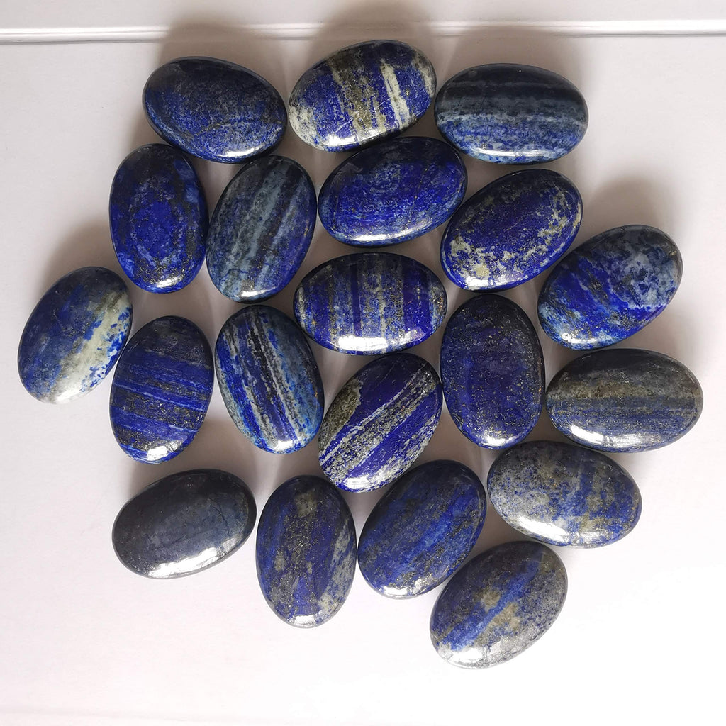 Loveliome Natural Lapis Lazuli Oval Polished Worry Stones, Healing Crystal Indoor Fountain Stones Massage Energy Anxiety Relief
