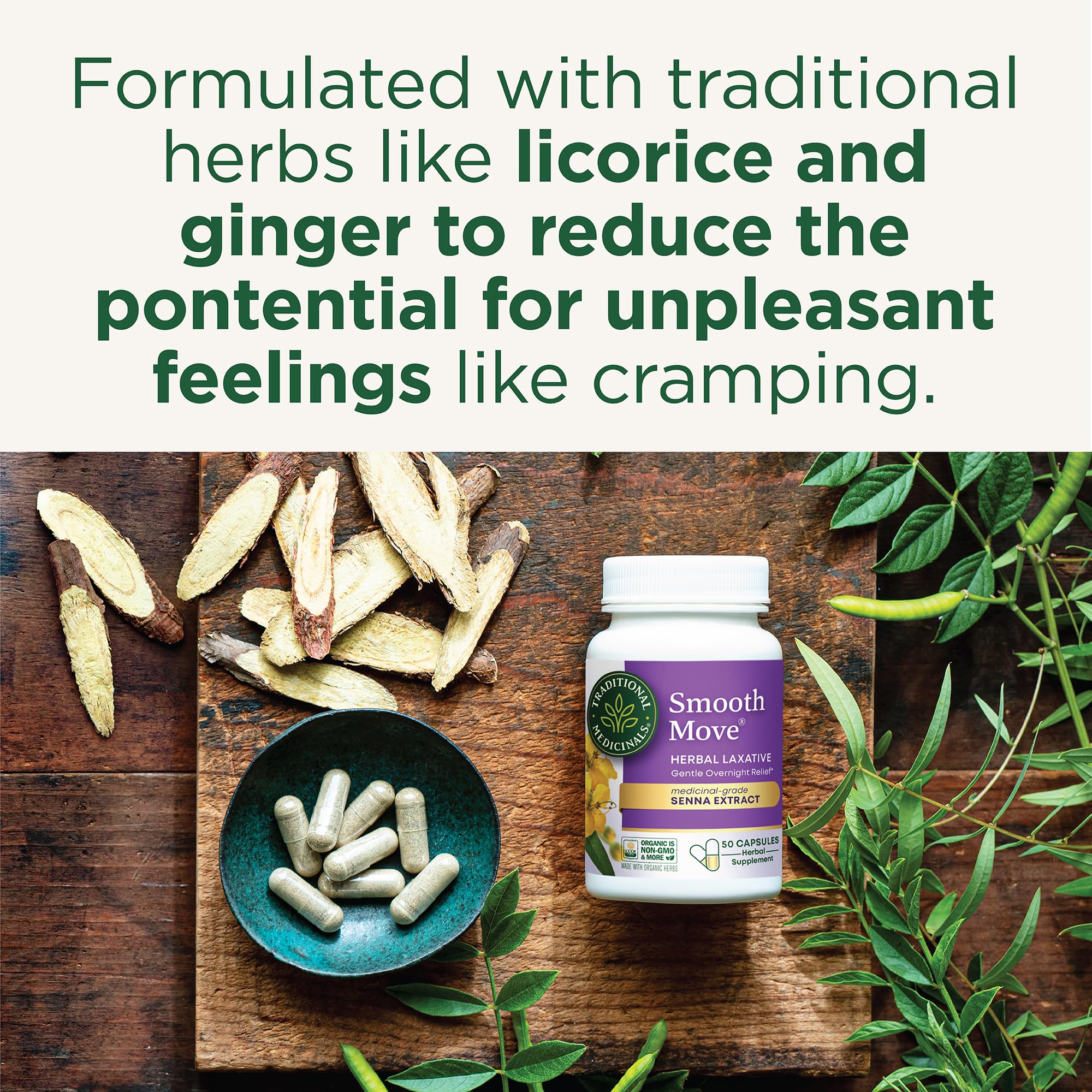 Traditional Medicinals - Smooth Move Laxative Capsules - Contains Organic Senna - Natural Herbal Constipation Relief - 50 Capsul