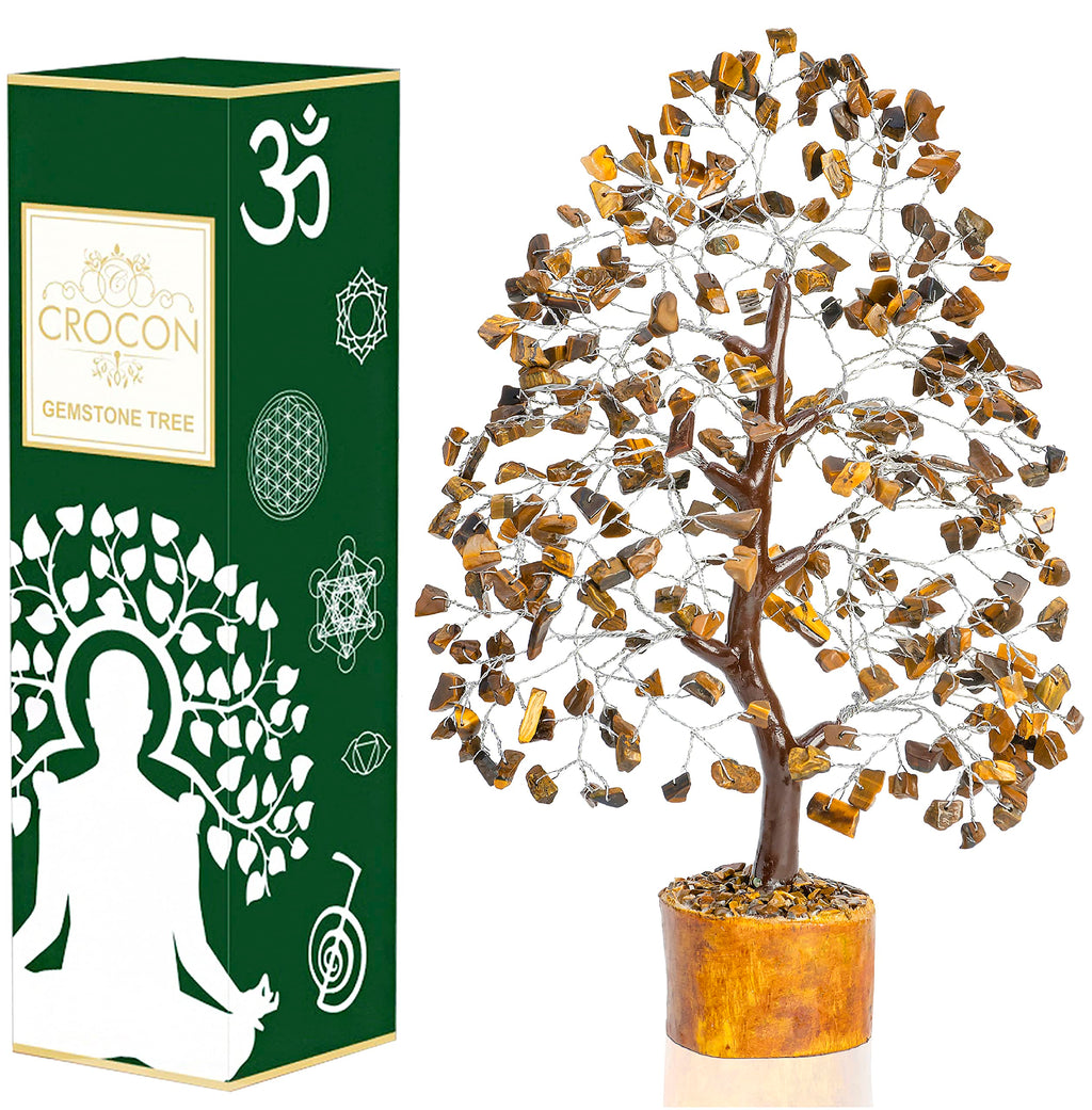 Crocon Tiger Eye Gemstone Tree Feng Shui Figurine Money Bonsai Good Luck Chakra Balancing Reiki Healing Crystals Decoration Orna