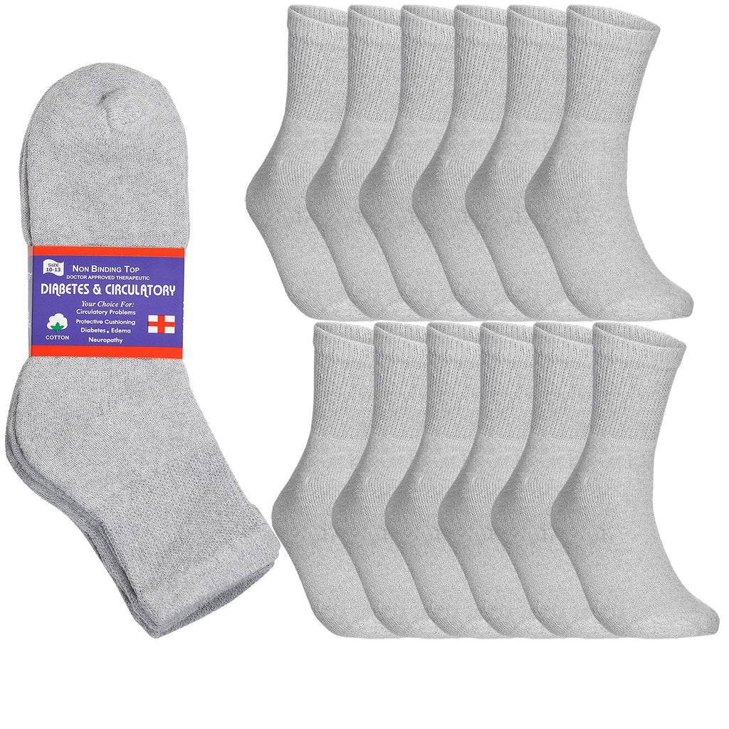 Special Essentials 12 Pairs Cotton Diabetic Ankle Socks - Non-Binding With Extra Wide Top For Men and Women Gray 9-11