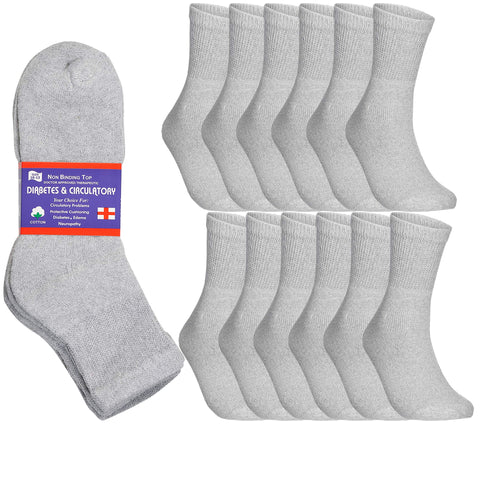 Special Essentials 12 Pairs Cotton Diabetic Ankle Socks - Non-Binding With Extra Wide Top For Men and Women Gray 9-11