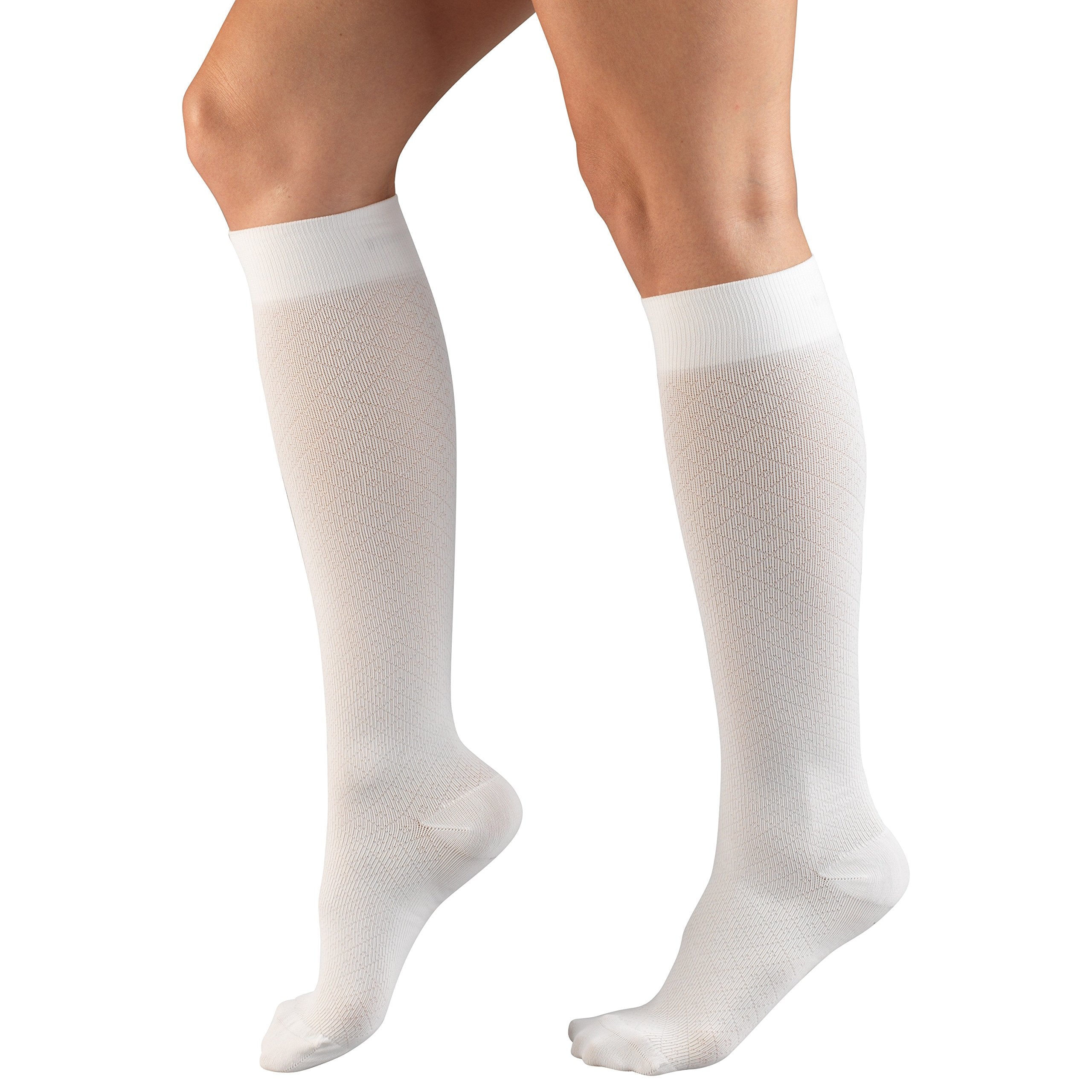 Truform Compression Socks, 15-20 mmHg, Women's Dress Socks, Knee High Over Calf Length, White, Large, 1976WH-L