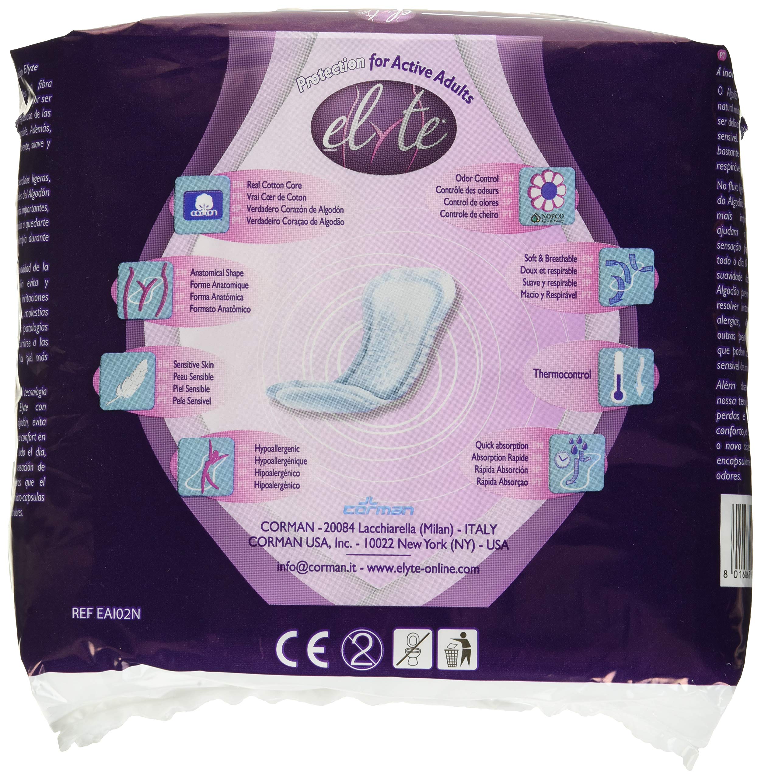 Elyte 100% Pure Cotton Bladder Control Pads-Sensitive Skin Safe, Normal, 24 Count