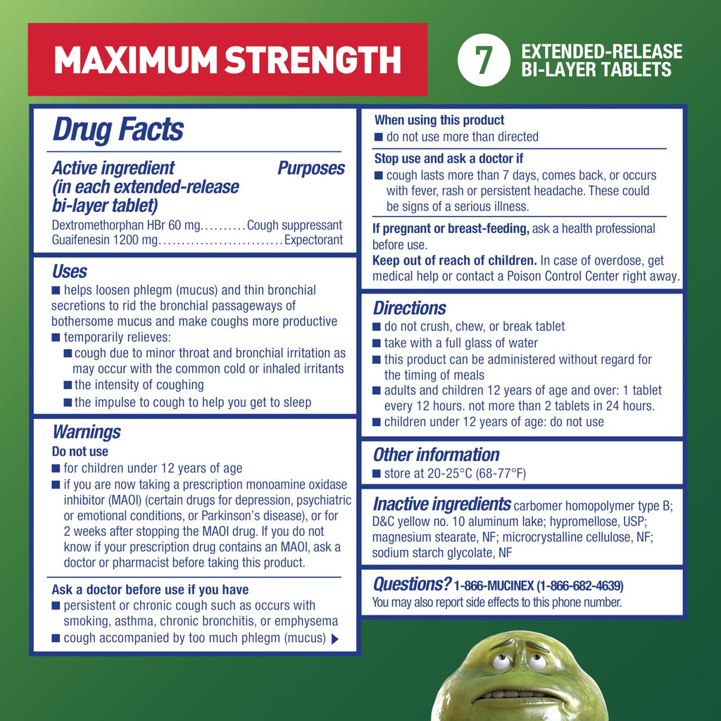 Mucinex DM 12Hr Maximum Strength Chest Congestion & Cough Medicine For Adults, Cold And Cough Medicine for Excess Mucus Relief,