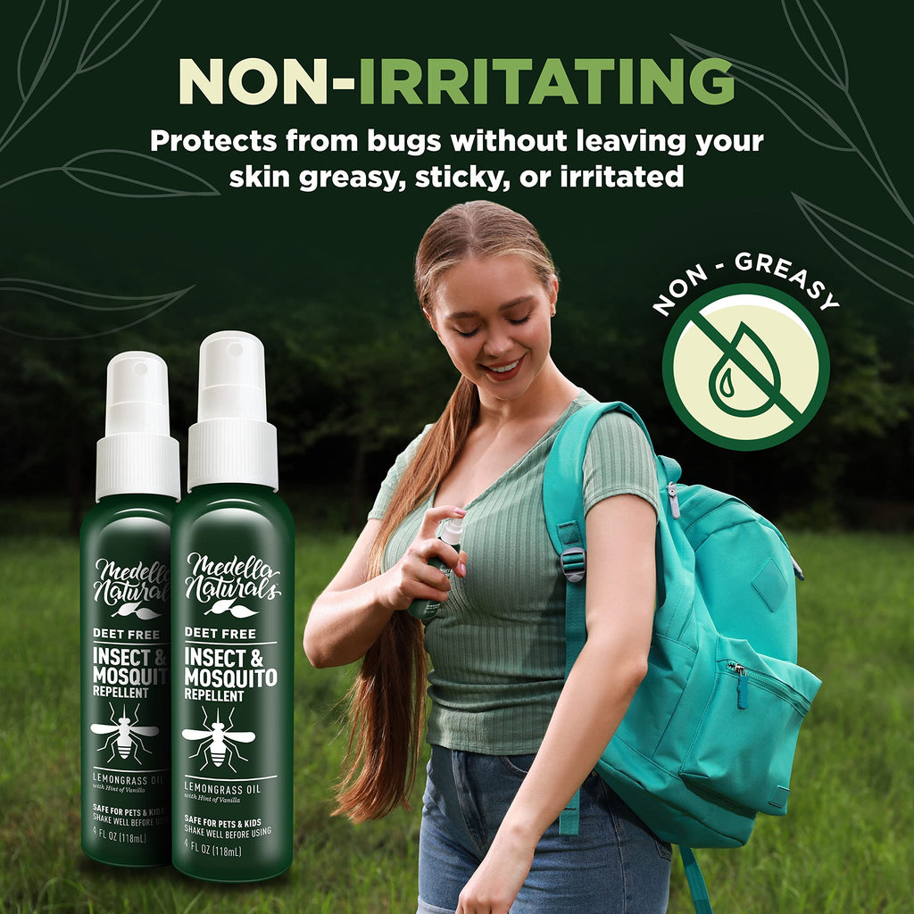 Deet-Free Insect & Mosquito Repellent Pack of 2 (4 oz) - Nice Smelling Insect Repellent with Lemongrass Oil Safe for Pets and Ki