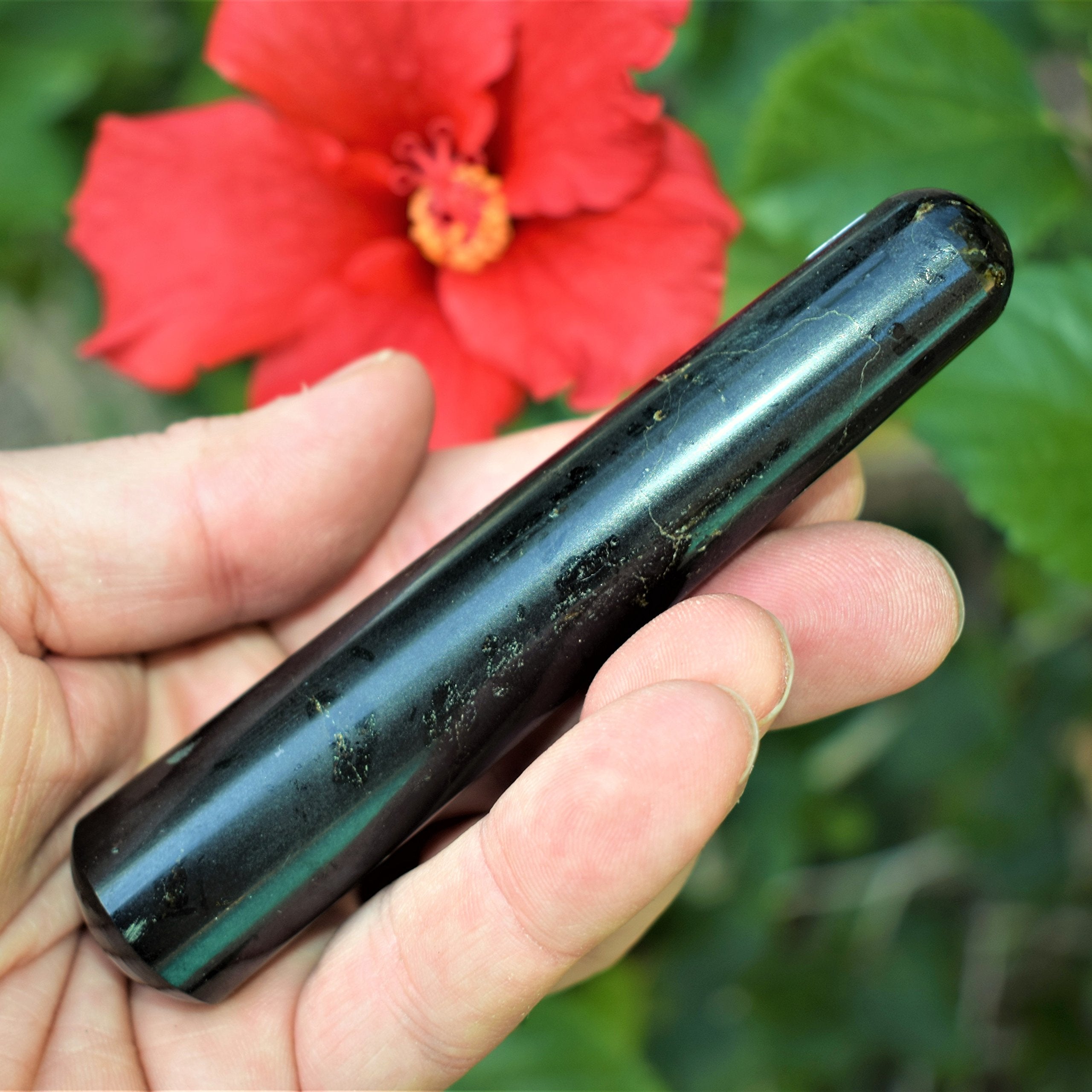 Charged 4 Himalayan Black Tourmaline Crystal Massage Wand + Selenite Charging Heart Included (Healing Energy Psychic Protection)