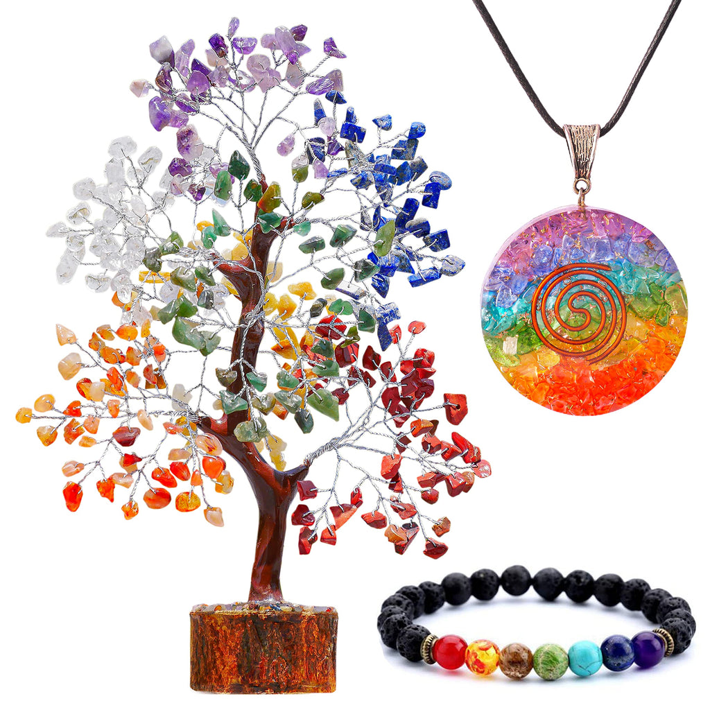 YUVDIPR 7 Chakra Money Tree Healing Feng Shui Statues & Figurines Reiki Crystal Balancing Buddha Home D  cor (SC-S + Bracelet)