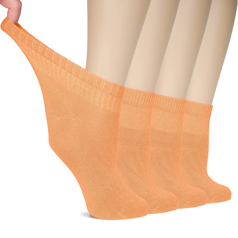 Hugh Ugoli Women Diabetic Ankle Socks, Super Soft & Thin Bamboo Socks, Wide & Loose, Non-Binding Top & Seamless Toe, 4 Pairs, Pe