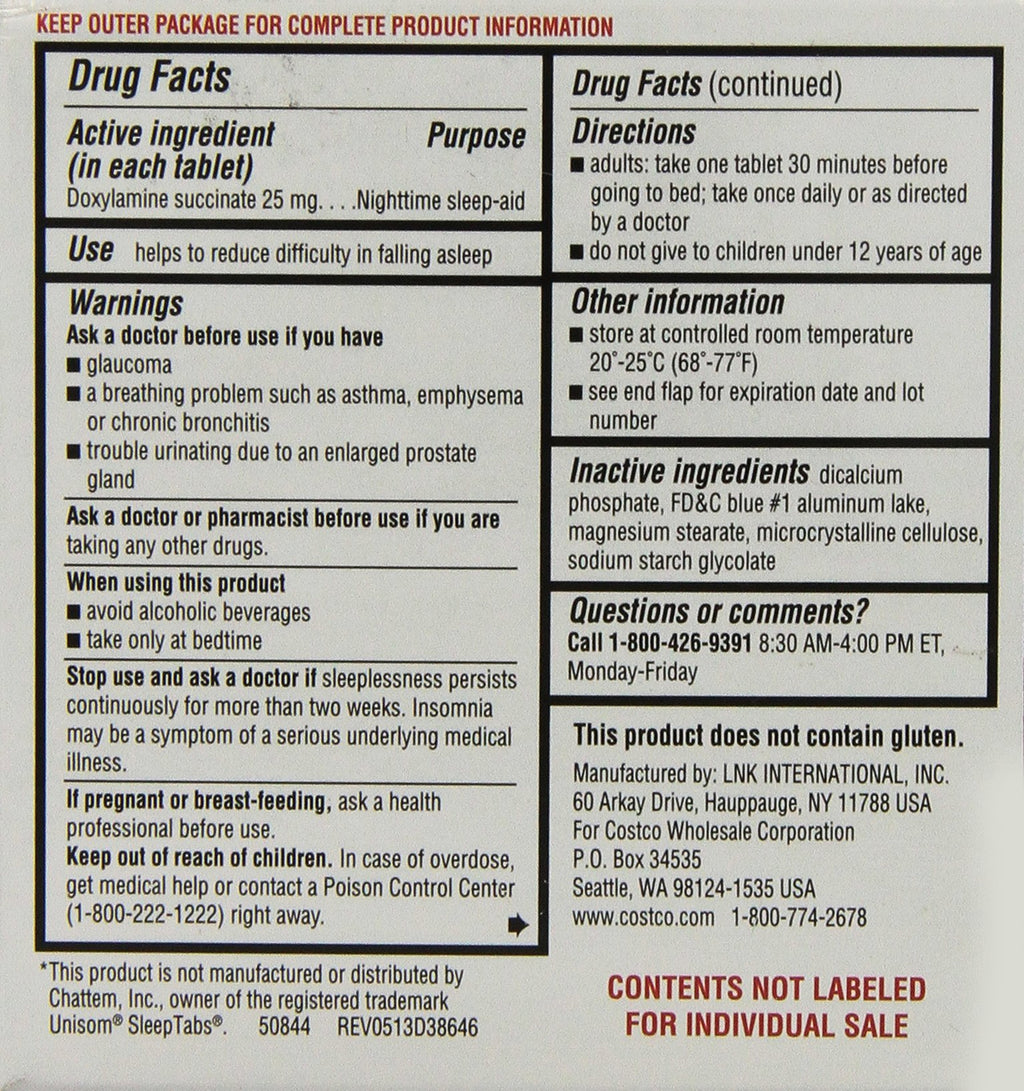 Kirkland Signature Nighttime Sleep Aid (Doxylamine Succinate 25 mg), 192 Tablets
