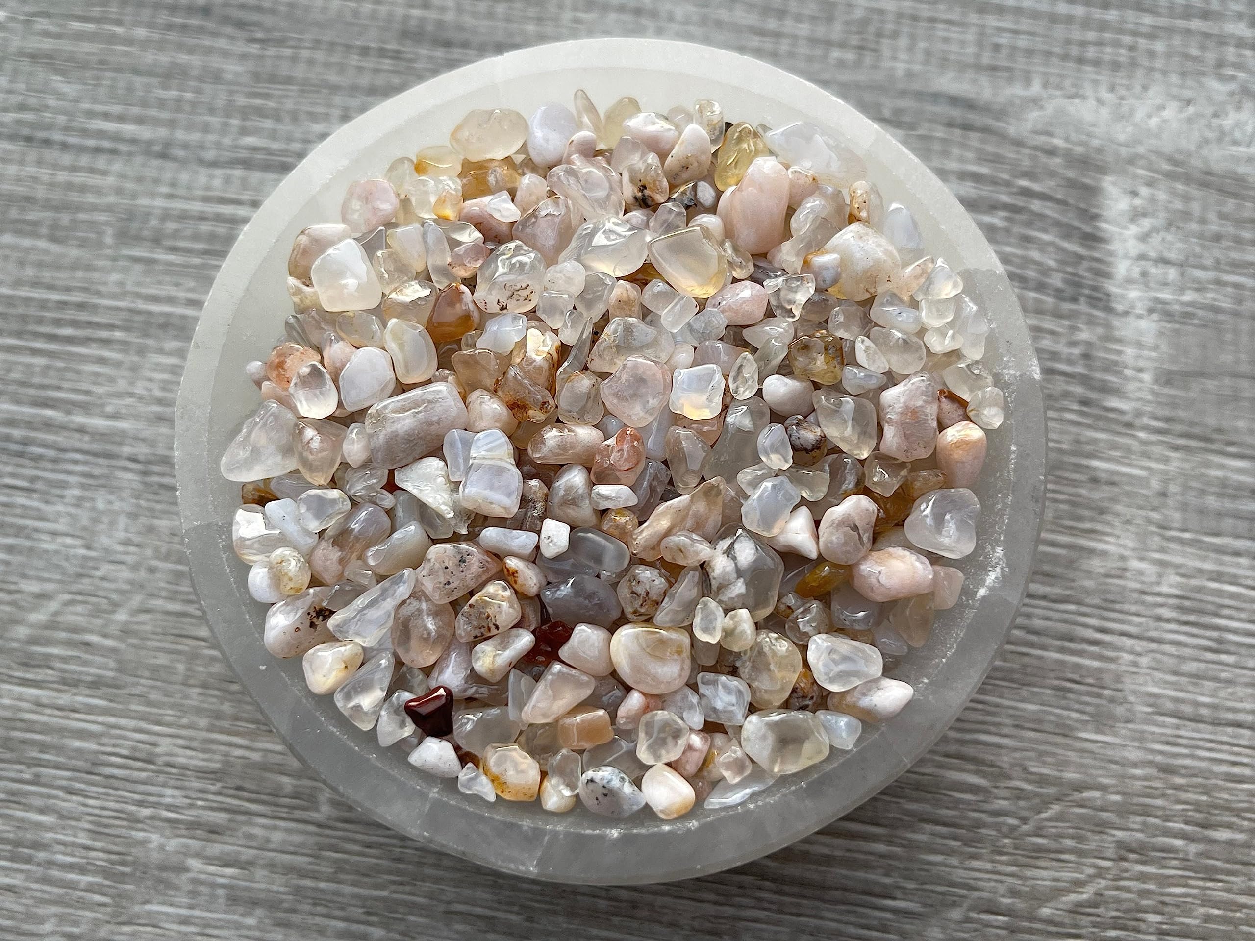 GAF TREASURES 2 oz Lot Natural Cherry Blossom Semi Tumbled Gemstone Chips, Crushed Mini Crystals, Undrilled Crystal Chips (Cherr
